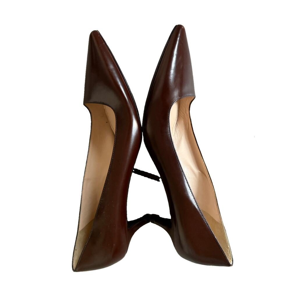 Vintage 90s Y2K Prada Milano Brown Leather Pointed Toe Kitten Heel Pumps Size 39 - Picture 7 of 11